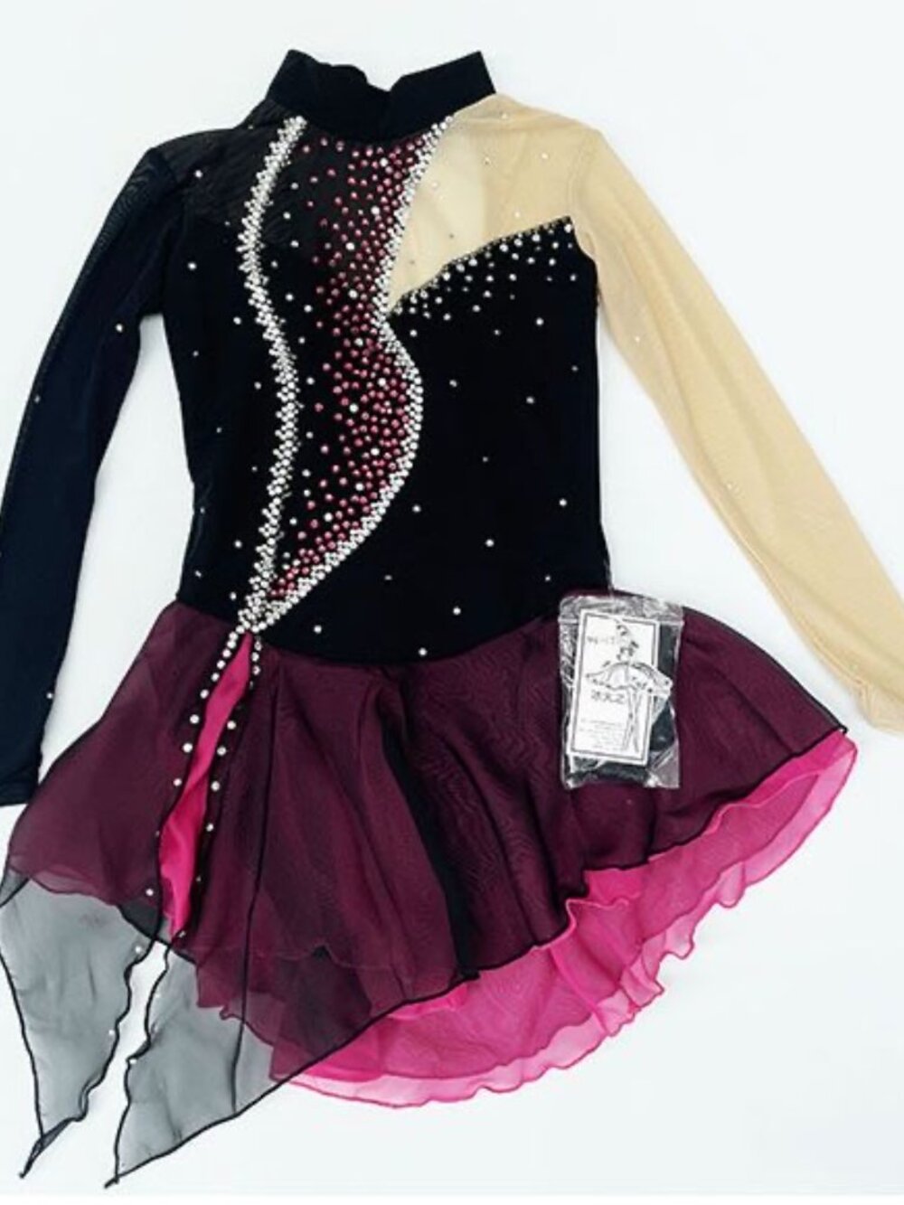 New Black with pink trim Crystal Figure Skating Dress Girls Size 6